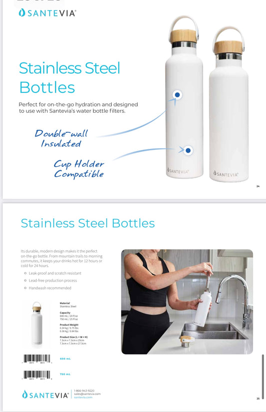 Santevia Stainless Steel Water Bottle - 750 ml